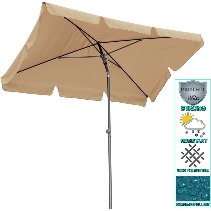 Quick-star - Parasol 2x1,25m rectangulaire avec volant et dispositif rabattable Beige