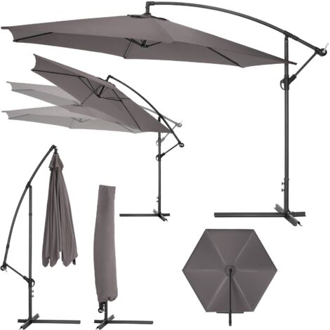 Tectake – Parasol déporté 350 cm – Housse de protection incluse – Structure métal – Toile polyester imperméabilisée 180 g/m² – Hauteur 2,60 m