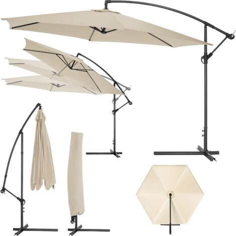 Parasol Ø 350 cm en polyester et housse de protection, beige