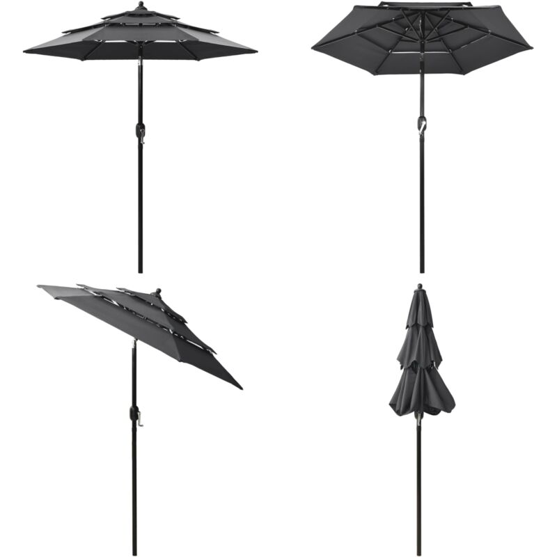 Parasol de jardin à 3 niveaux avec mât en aluminium anthracite - Parasol De Jardin - Parasol Rectangulaire - Parasol 3 Niveaux - Parasol Anthracite