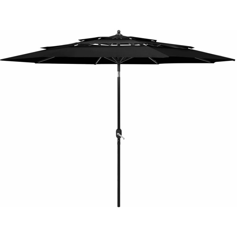 Parasol à 3 niveaux avec mât en aluminium Noir 3 m
