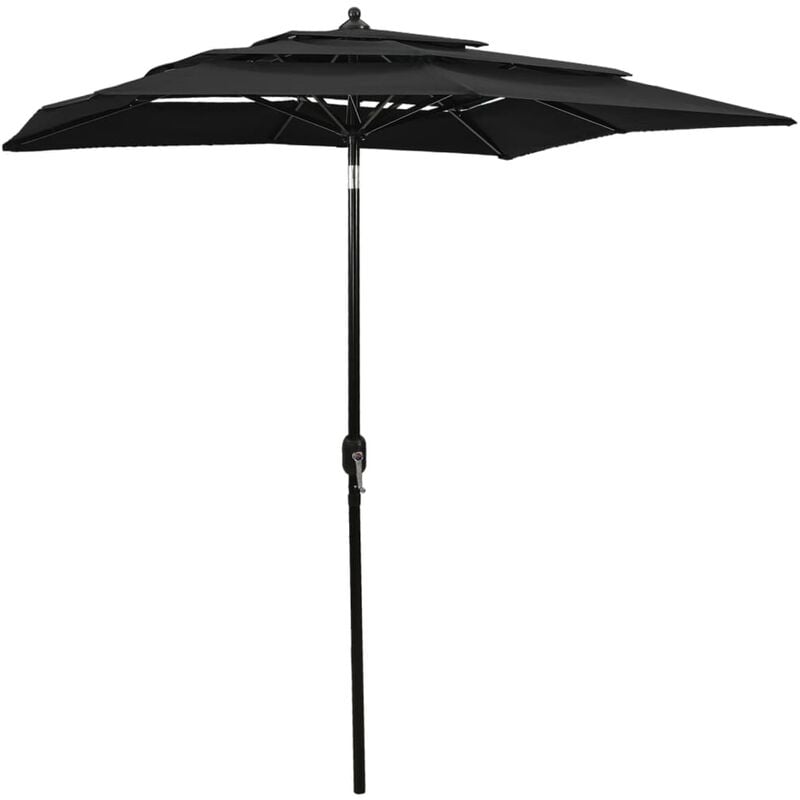 Parasol à 3 niveaux avec mât en aluminium Noir 2x2 m