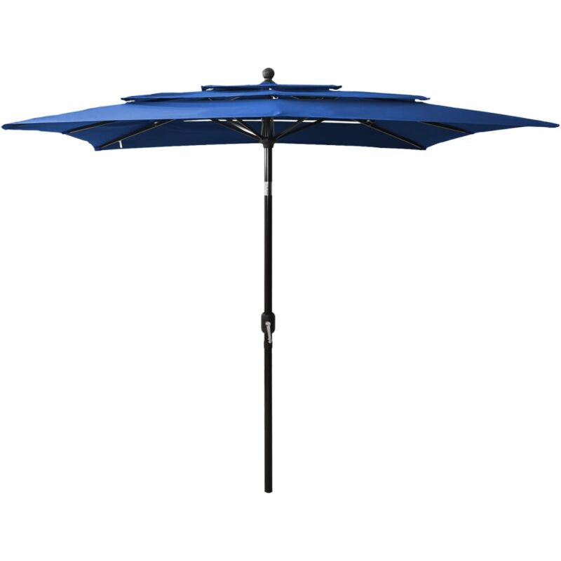 Parasol à 3 niveaux avec mât en aluminium Bleu azuré 2,5x2,5 m
