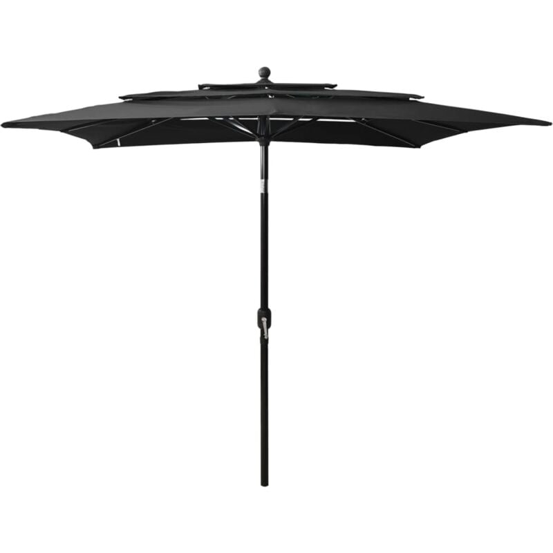 Parasol à 3 niveaux avec mât en aluminium Noir 2,5x2,5 m