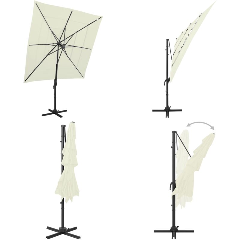 Parasol de jardin à 4 niveaux avec mât en aluminium sable - Parasol De Jardin - Parasol Extérieur - Parasol Beige - Parasol 4 Niveaux - Parasol