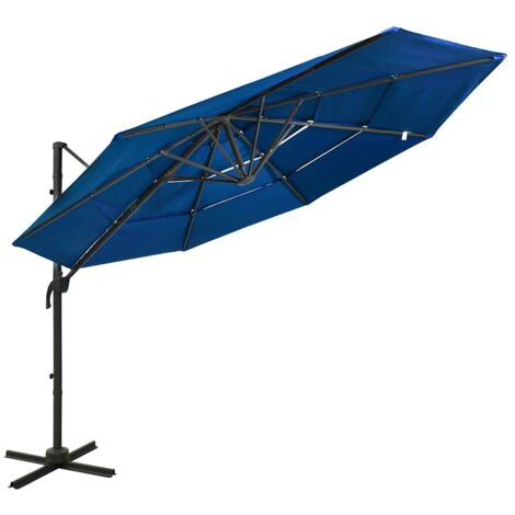 Parasol à 4 niveaux - Parasol déporté Parasol de Jardin avec mât en aluminium Bleu azuré 3x3 m BV719742 - BonneVie