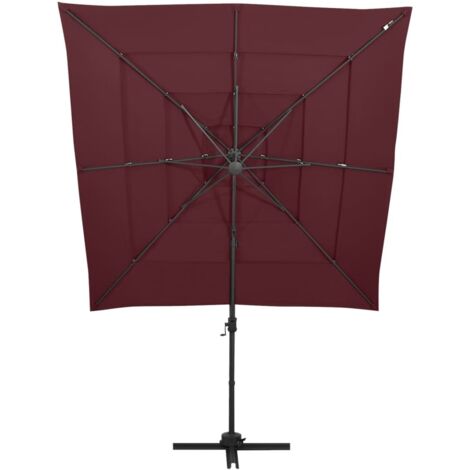 Parasol à 4 niveaux, Parasol pour Balcon Jardin Plage Terrasse, avec mât en aluminium Bordeaux 250x250 cm OIB8017E