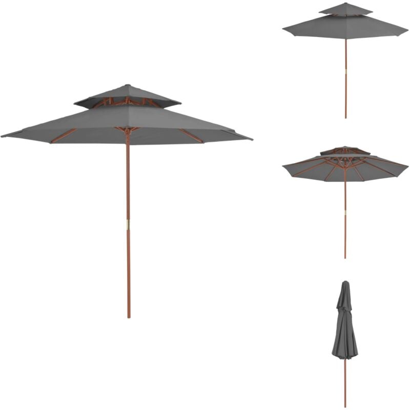 Parasol à deux étages avec mât en bois 270 cm anthracite - Parasol - Parasol En Bois - Parasol Extérieur - Ombrage - Jardin