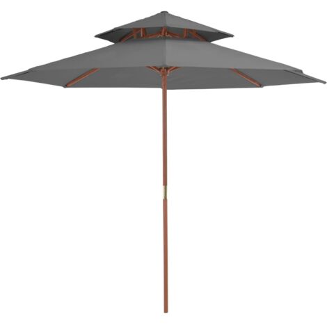 Parasol à deux étages avec mât-Parasol de jardin en bois 270 cm anthracite 218297