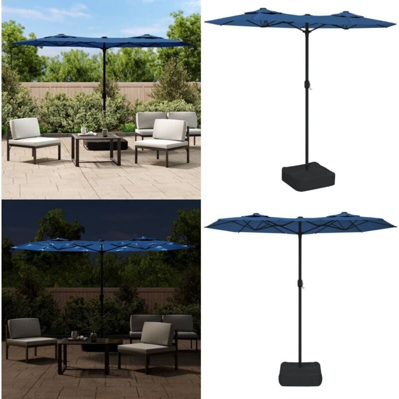 Parasol de jardin à double tête avec led bleu azuré 316x240 cm - Parasol Jardin - Parasol Led - Parasol Double Tête - Parasol Résistant - Parasol
