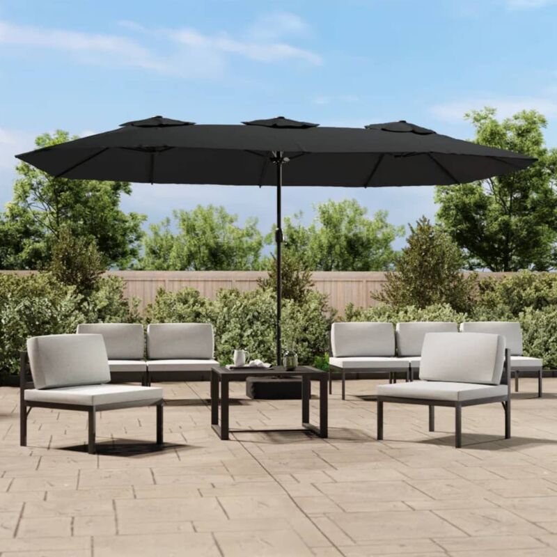 Parasol de jardin à double tête avec led noir 449x245 cm - Vidaxl