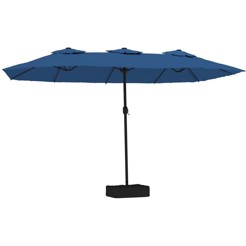 Double-head Garden Parasol With Leds Azure Blue 449x265 Cm Vidaxl