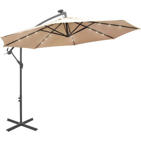 Parasol avec éclairage LED 300cm Poteau en métal Sable