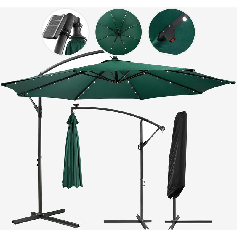 Arebos - Parasol Jardin éclairage Solaire LED Housse Parapluie Rond Vert 3m - Vert