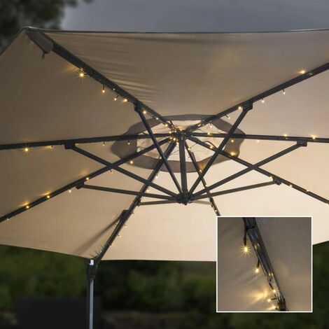 BONNEVIE Parasol avec guirlande - Parasol déporté Parasol de Jardin lumineuse à LED 130 cm BV711160