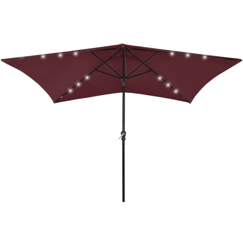 Parasol avec led et mât en acier Rouge bordeaux 2x3 m