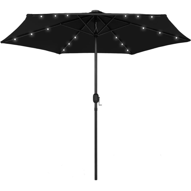 Parasol avec LED et mât en aluminium 270 cm Noir