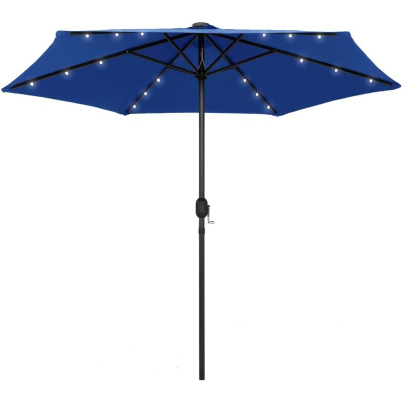 Parasol avec led et mât en aluminium 270 cm Bleu azuré - Vidaxl