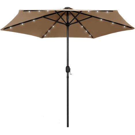 Parasol avec led et mât en aluminium 270 cm taupe