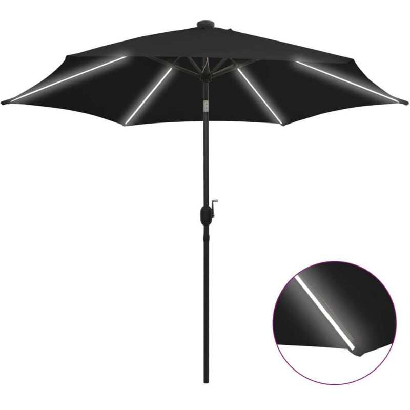 Parasol de jardin avec lumières led et mât en aluminium noir Vidaxl