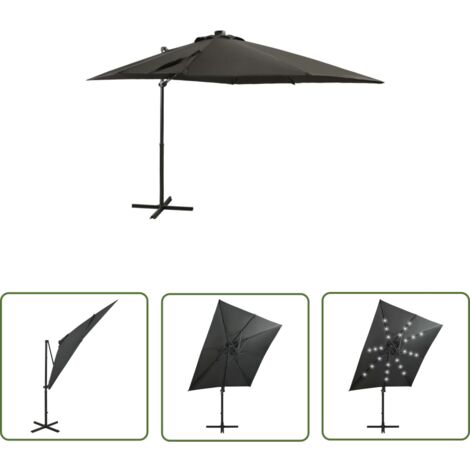 Parasol avec lumière - vidaXL Parasol de jardin en porte-à-faux avec mât et lumières LED - Parasol avec cellule solaire