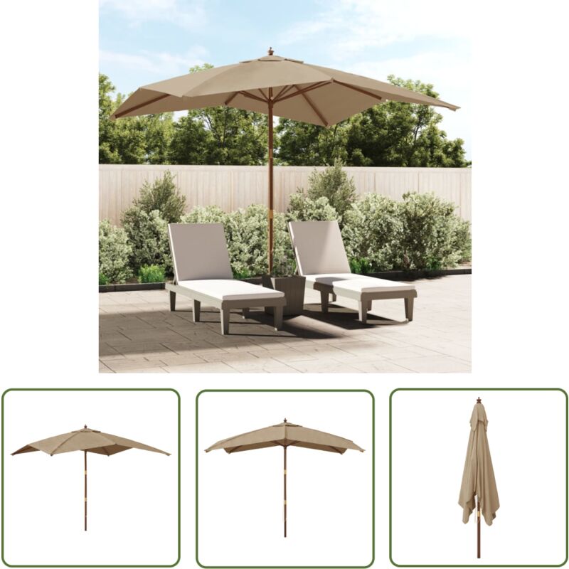 The Living Store Parasol de jardin avec mât en bois taupe 300x300x273 cm - Parasol De Jardin - Parasol Exterieur - Parasol Taupe - Parasol Bois