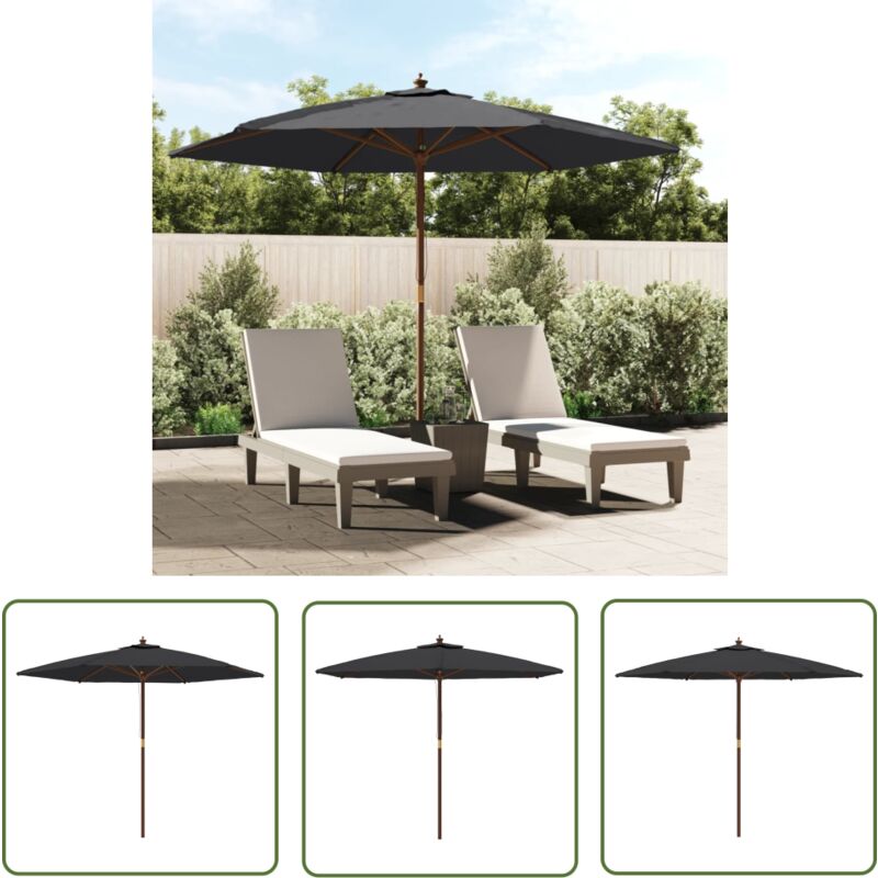The Living Store Parasol de jardin avec mât en bois noir 299x240 cm - Parasol De Jardin - Parasol Extérieur - Parasol Rectangulaire - Parasol Noir