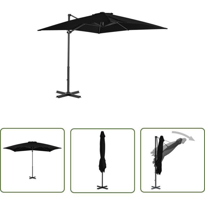 The Living Store Parasol de jardin en porte-à-faux et mât en aluminium noir - Parasol De Jardin - Parasol Suspendu - Parasol Rectangulaire - Parasol