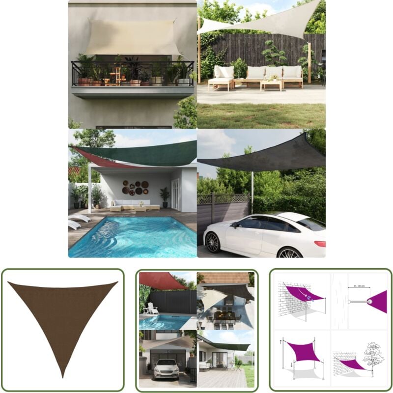 The Living Store Voile d'ombrage 160 g/m² Marron 3,6x3,6x3,6 m pehd - Parasol - Voile D'ombrage - Parasol Rectangulaire - Parasol Extérieur - Parasol