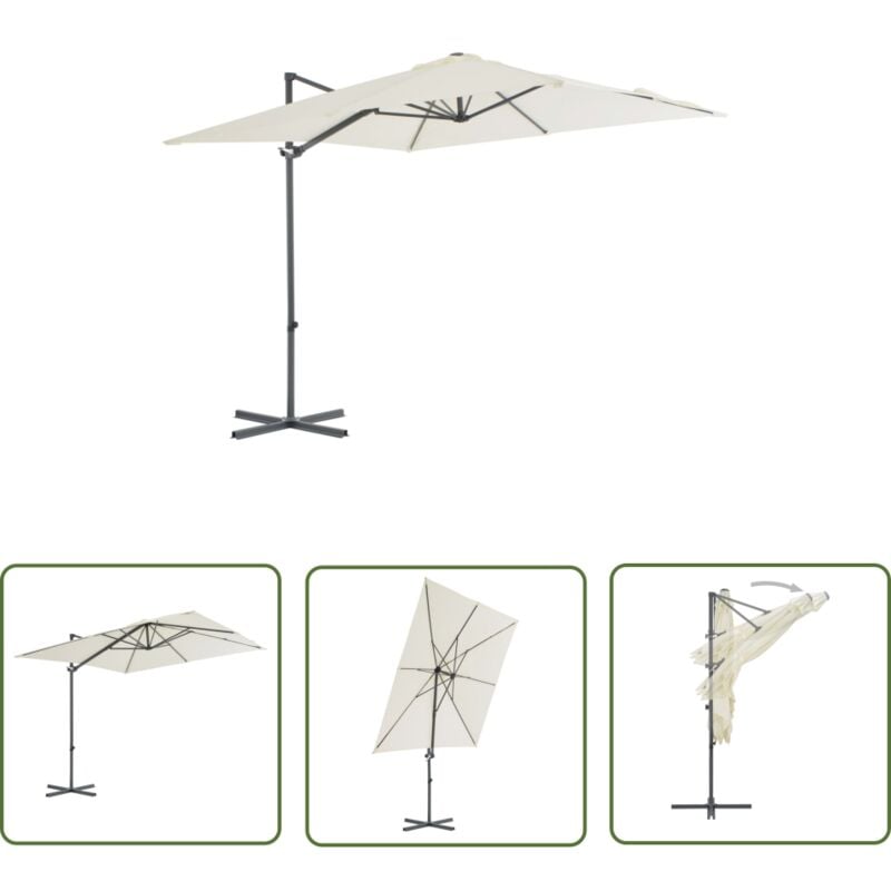 The Living Store Parasol de jardin en porte-à-faux avec mât en acier sable - Parasol De Jardin - Parasol Suspendu - Parasol Beige - Parasol Rotatif