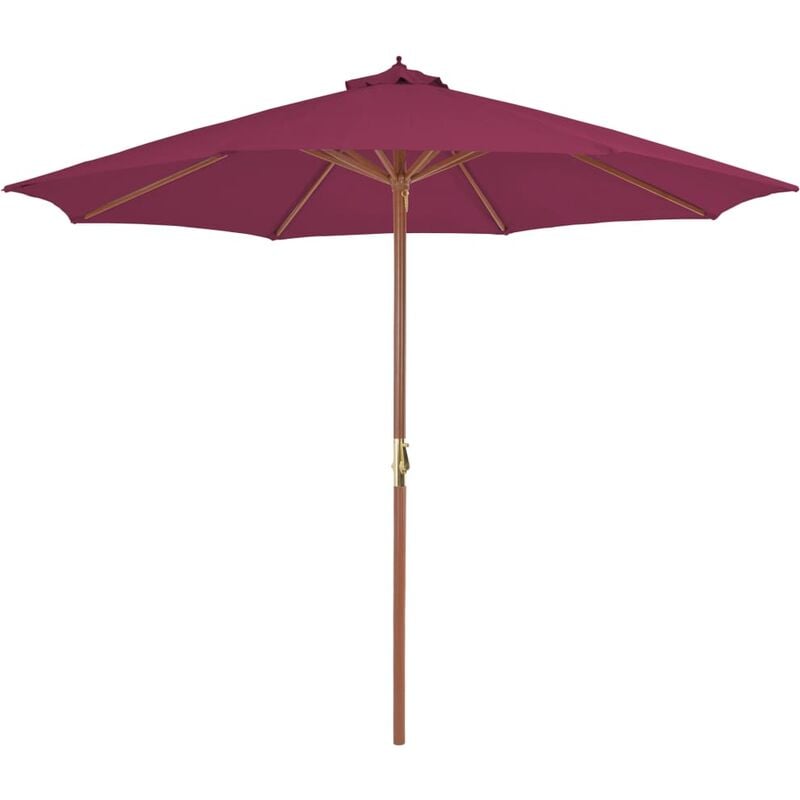 Parasol avec mât en bois 300 cm Rouge bordeaux