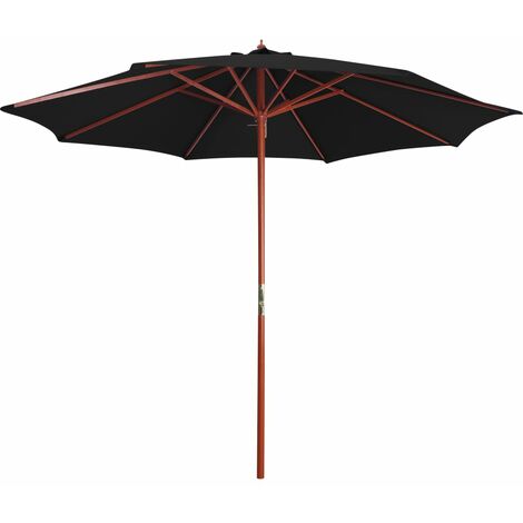 Parasol avec mât en bois 300 x 258 cm noir