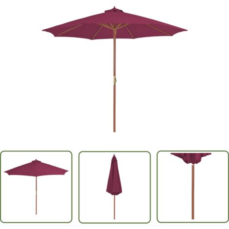 Parasol avec mât en bois 300cm Rouge bordeaux