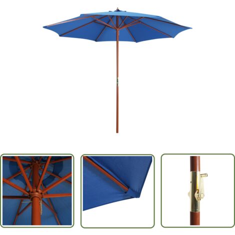 Parasol avec mât en bois 300x258 cm Bleu