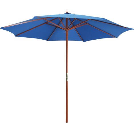 Parasol avec Mât en Bois Pare-soleil Patio Terrasse Extérieur Bleu/Noir vidaXL