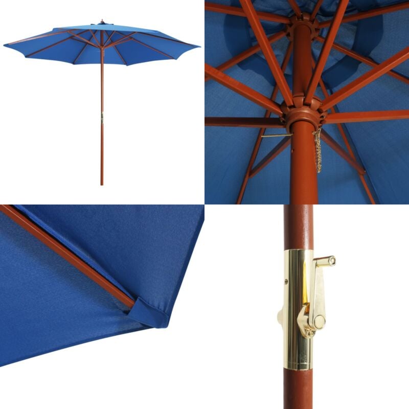 Parasol avec mât en bois 300x258 cm Bleu - Parasol - Parasol Exterieur - Parasol Bois - Parasol Bleu - Parasol Rectangulaire - Home & Living