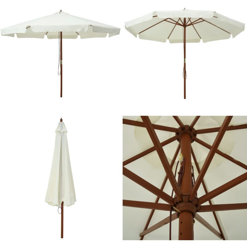 Vidaxl - Parasol d'extérieur avec mât en bois 330 cm blanc sable - Parasol Exterieur - Parasol Jardin - Parasol Bois - Parasol Rond - Ombrage Jardin
