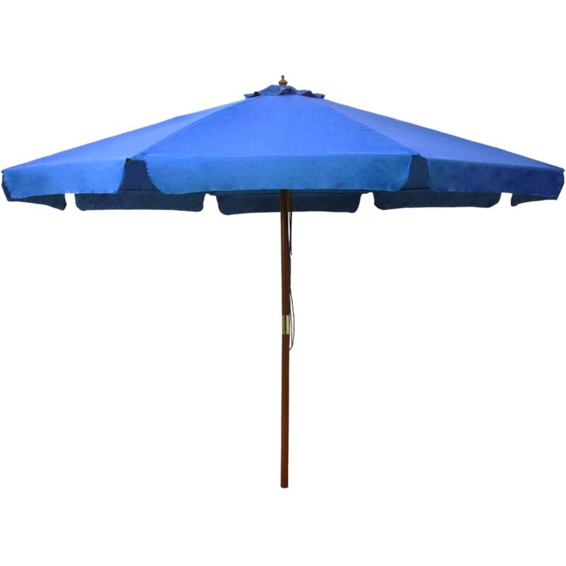 Parasol avec mât en bois 330 cm Bleu azuré