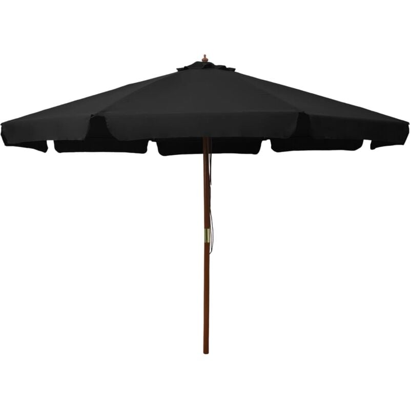 Parasol d'extérieur avec mât en bois 330 cm Noir