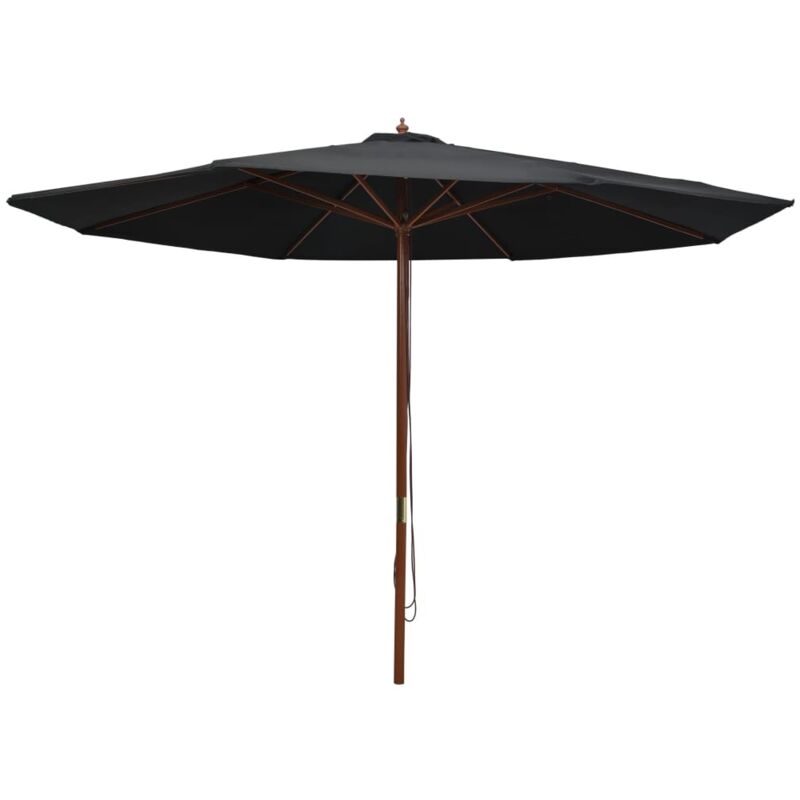 Parasol d'extérieur avec mât en bois 350 cm Noir