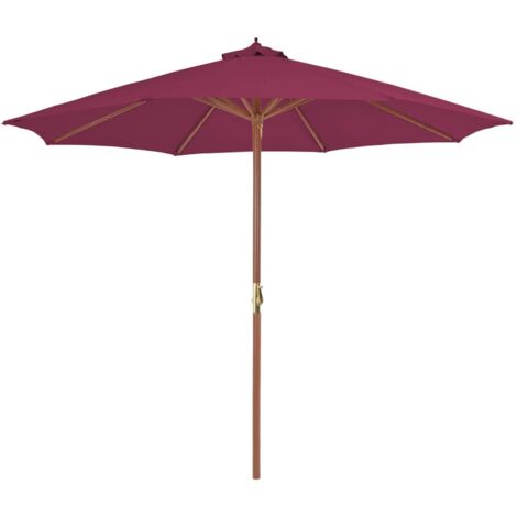 Parasol avec mât - Parasol de Jardin Parasol droit en bois 300 cm Rouge bordeaux BV489179 - BonneVie