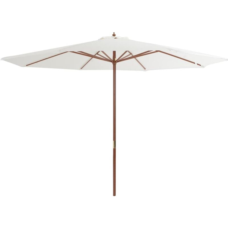 Parasol avec mât - Parasol de Jardin Parasol droit en bois 350 cm Blanc sable BV625592