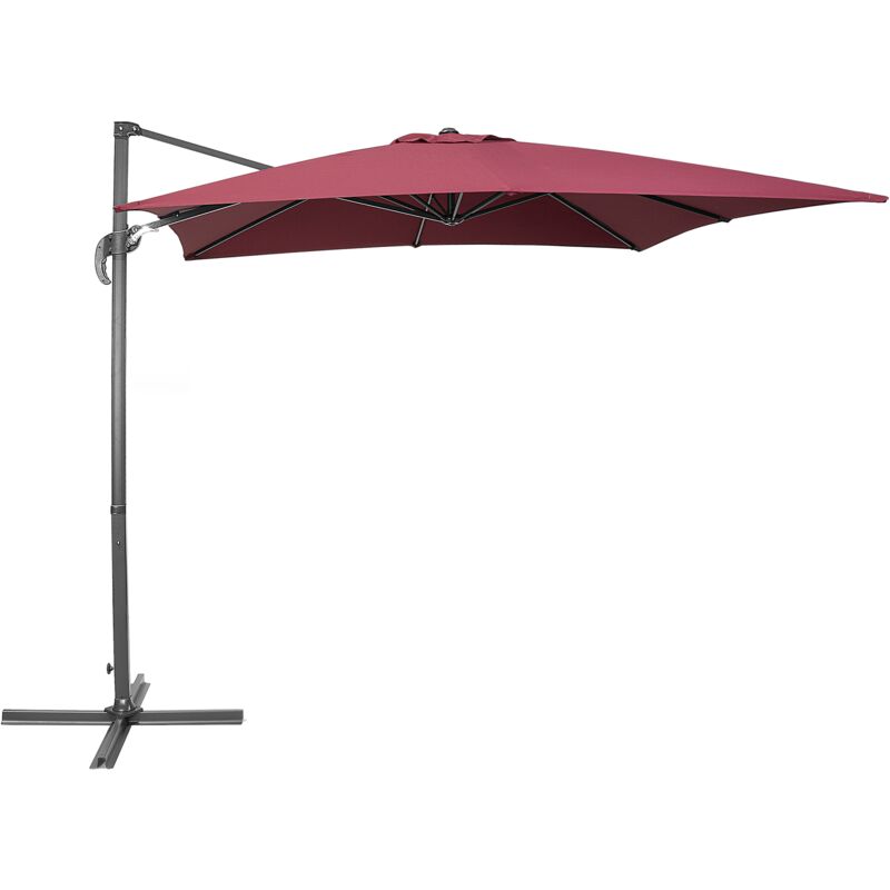 Parasol de Jardin ou de Terrasse Carré Rouge Bordeaux avec Pied Déporté Noir, Toile 250 x 250 cm cm Anti uv et Rotation à 360° Beliani Rouge