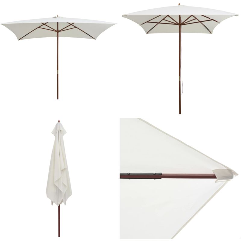 Vidaxl - Parasol avec poteau en bois 200 x 300 cm Blanc crème - Parasol - Parasol De Jardin - Ombrelle Extérieure - Parasol En Bois - Parasol Blanc