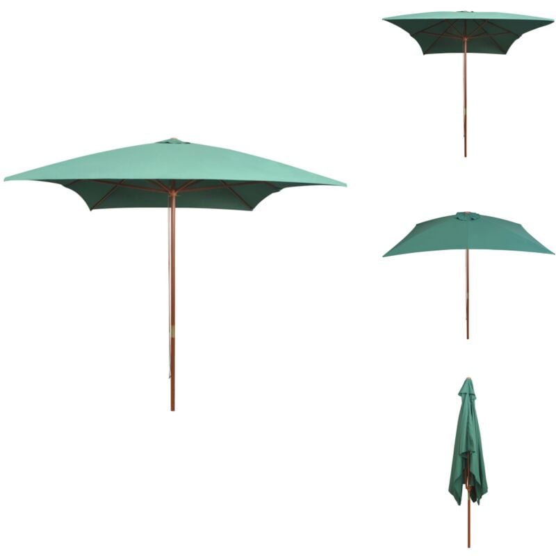 Parasol avec poteau en bois 200 x 300 cm Vert - Parasol - Parasol De Jardin - Ombrelle Extérieure - Parasol Bois - Parasol Vert
