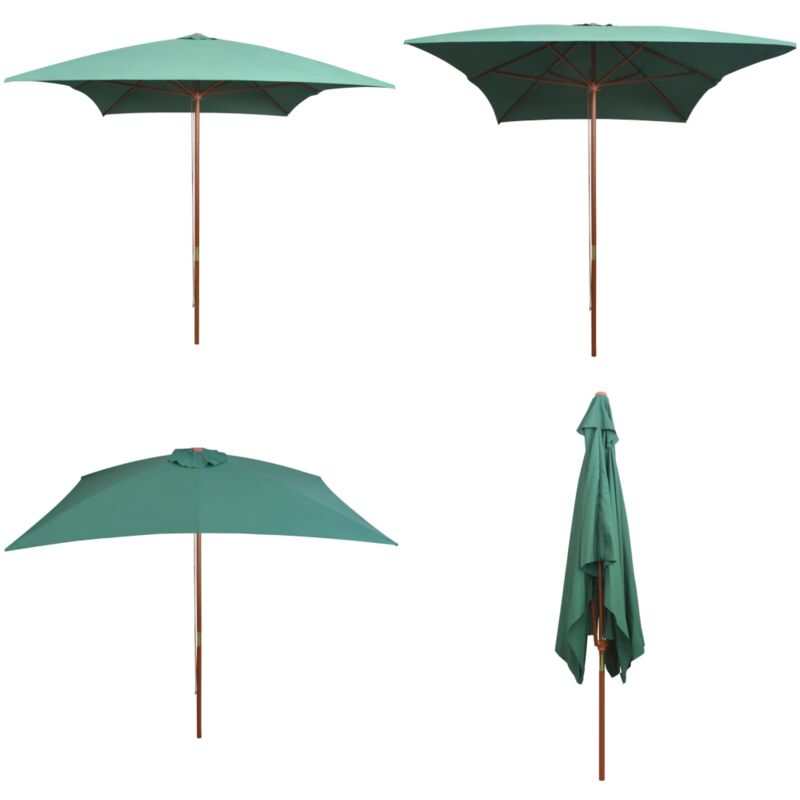 Parasol avec poteau en bois 200 x 300 cm Vert - Parasol - Parasol De Jardin - Ombrelle Extérieure - Parasol Bois - Parasol Vert - Home & Living