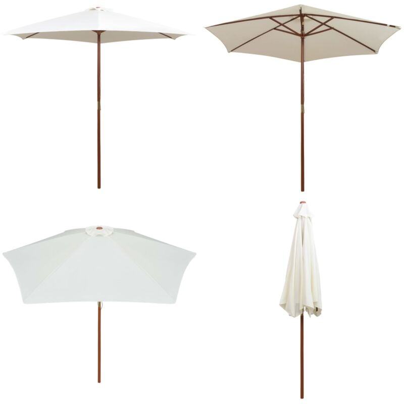 Parasol avec poteau en bois 270 x 270 cm Blanc crème - Parasol De Jardin - Parasol En Bois - Parasol Blanc - Parasol Rectangulaire - Ombrelle