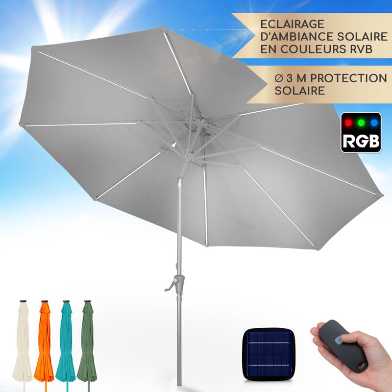 Blumfeldt - Parasol calais led cadre aluminium toile polyester uv 50 - gris