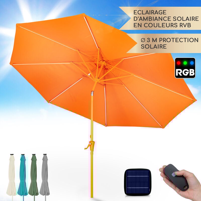 Blumfeldt - Parasol calais led cadre aluminium toile polyester uv 50 - orange