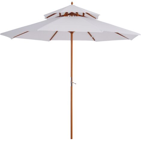 Parasol bois jardin double auvent, blanc